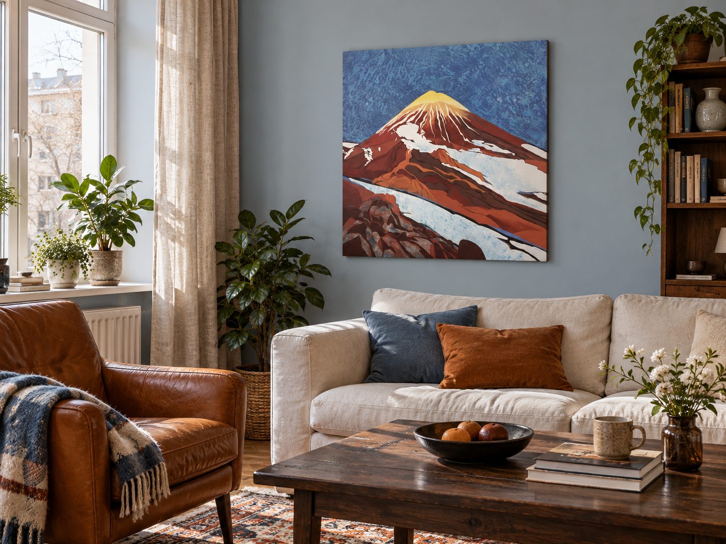 Камчатка. 2741 м восхождения в интерьере гостиной, размер 70×70 см