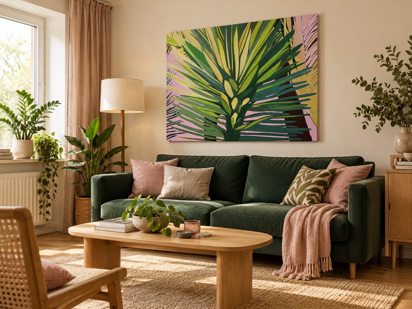 Palm resort в интерьере гостиной, размер 75×100 см